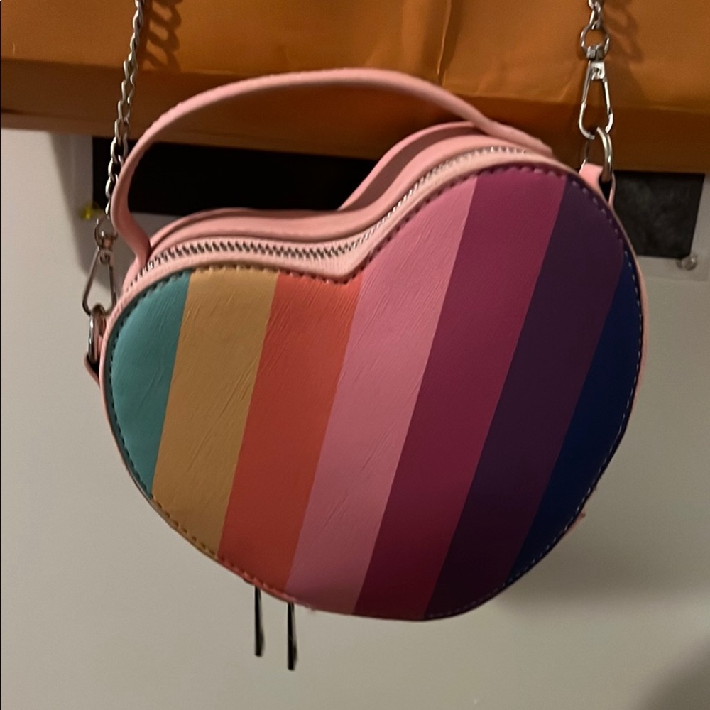 Unk Pink and Orange Mini Heart Bag with Chain Strap